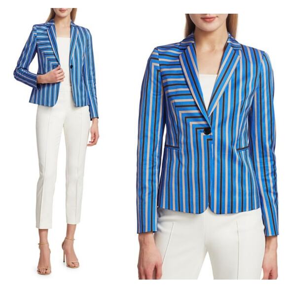 AKRIS PUNTO Square Stripe Stretch-Cotton Blazer 2 - Picture 1 of 7